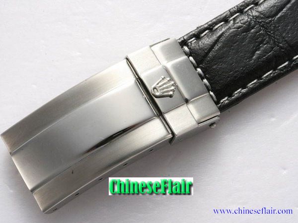 Replacement Rolex Daytona Leather Strap Black with Silver 20mm
